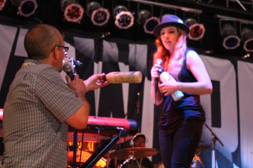 Ethan gave ZZ a Fitz and The Tantrums 98.9 WCLZ custom water bottle. . .